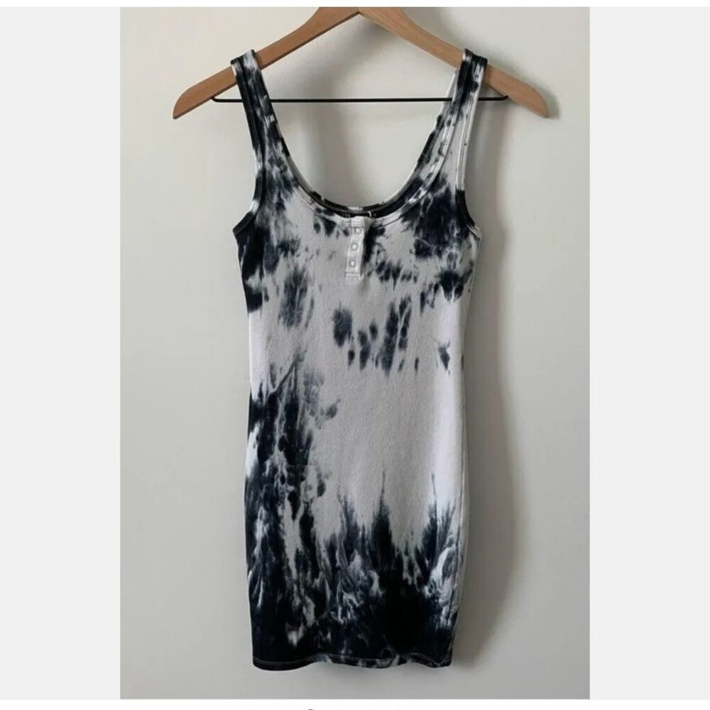 NWT ZARA Sz S Blue & White Tie Dye Print Tank Mini Dress Rib Knit